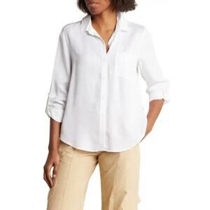 Como Vintage Womens Button Up Shirt Size XL White High Low NWT